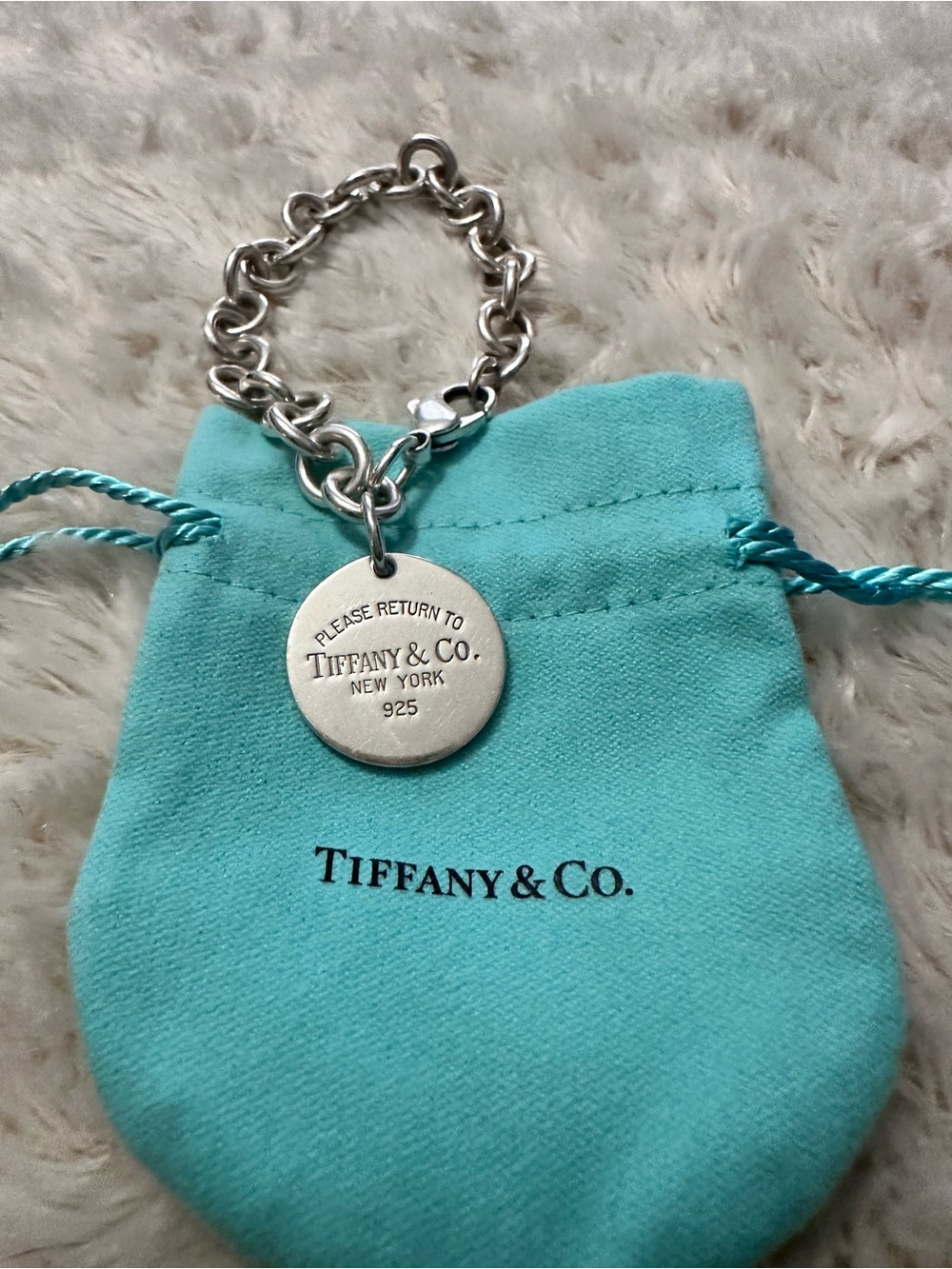 Tiffany & Co. Silver Tag Charm Bracelet with Blue Pouch